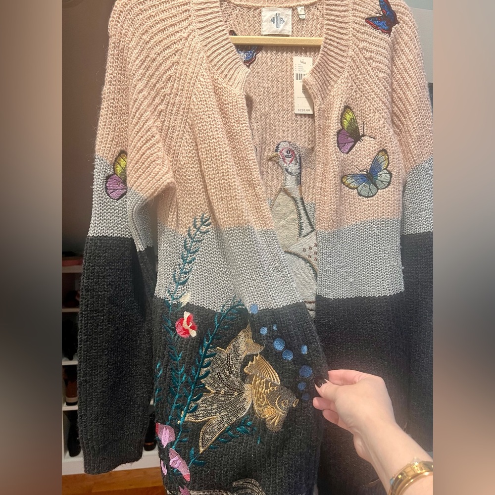 NEW WITH TAGS Anthropologie HWR (Monogram) Winged Patchwork Cardigan size XS. - Picture 5 of 6